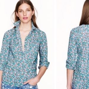 J. Crew Green Leaf Popover Top